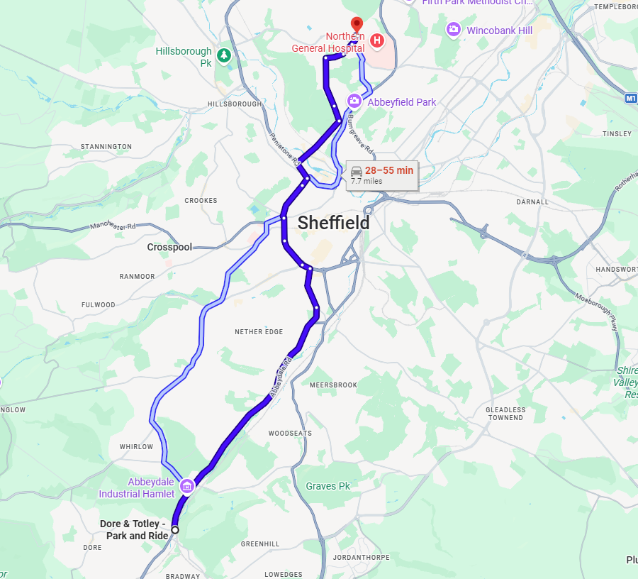 map showing route to blood testing centre